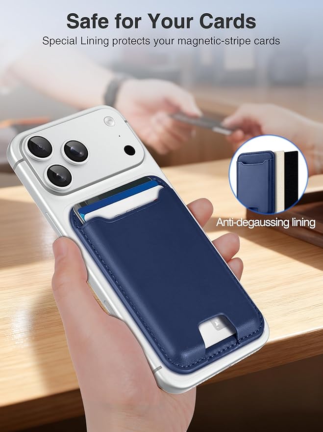TopMade for Magsafe Wallet, Strongest Magnetic Card Holder for iPhone 17, iPhone 16/15/14/13/12 Series, Leather Magnetic Phone Wallet with Powerful Magnet, RFID Blocking, Fit 4 Cards, Dark Blue