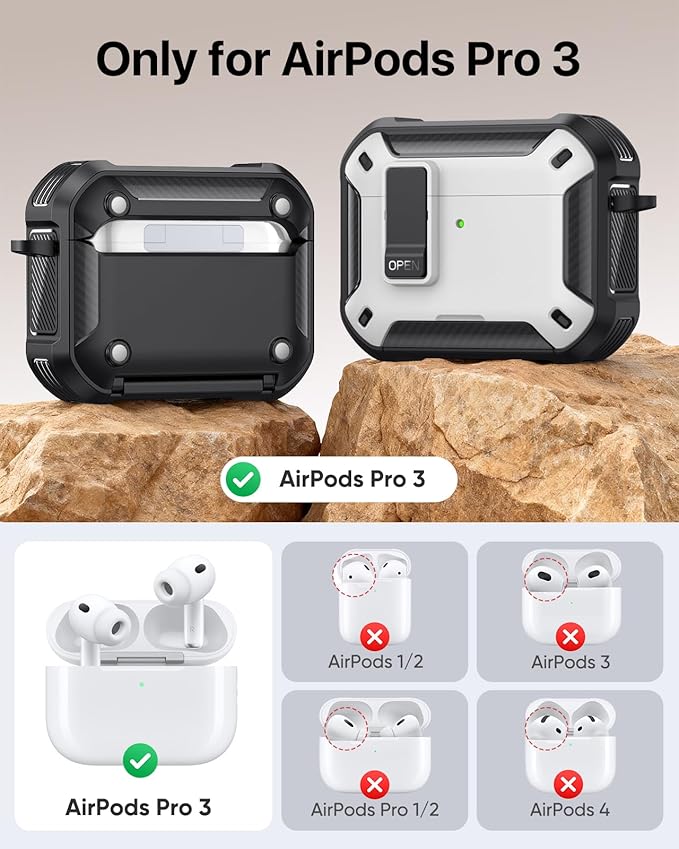 MoKo for AirPods Pro 3 Case with Lock 2025 - Compatible with MagSafe, Phone Stand & Auto Pop-up for AirPods Pro 3rd Generation Case, Military-Grade Protective Cover with Cleaner Kit, Black + White