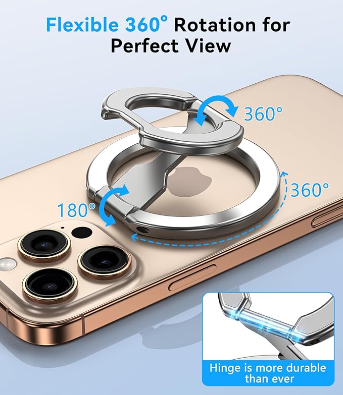 Magnetic Ring Holder for MagSafe Dual-Sided, Removable Phone Finger Grip Holder Adjustable Kickstand for iPhone 17/16/15/14/13 Series, Magnet Phone Stand Grip Compatible with Magnetic Car Mount