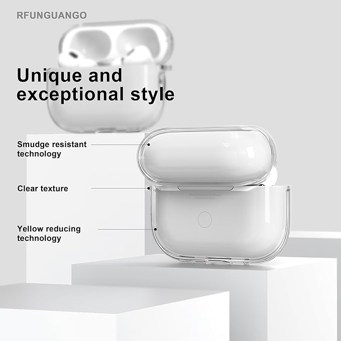 RFUNGUANGO AirPods Pro Case Clear, Soft TPU Transparent with Cleaning Kit & Keychain, Compatible with Magsafe, Compatible Apple AirPods Pro 2nd/1st Generation Protective Case, White
