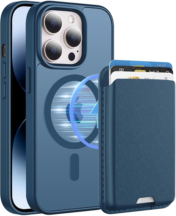 Magnetic for iPhone 13 Pro Max Case with Card Holder, Compatible with MagSafe, Slim Shockproof Phone Cover with Detachable Wallet, Built-in Magnet Ring, Deep Blue