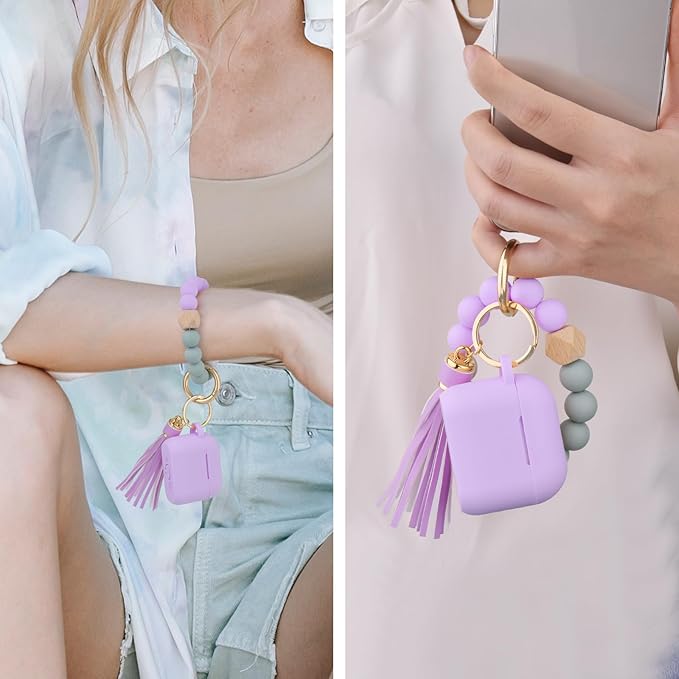 Filoto Compatible with AirPods 4 Case - Soft Silicone Cover with Bracelet Lanyard and Keychain, Shockproof and Scratch-Resistant, Cute Design for AirPods 4th Generation(Lavender Purpl)