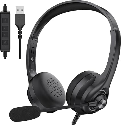 Monster Voicelink 100 Wired Headphones, Wired Headset with Noise Cancelling Microphone for PC Laptop, USB Connection Plug and Play