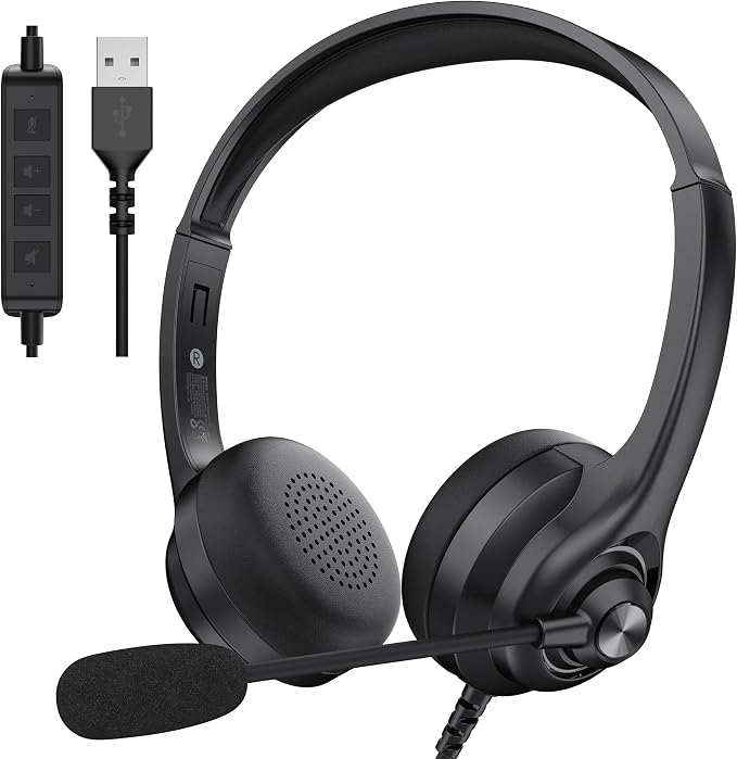 Monster Voicelink 100 Wired Headphones, Wired Headset with Noise Cancelling Microphone for PC Laptop, USB Connection Plug and Play
