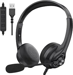 Monster Voicelink 100 Wired Headphones, Wired Headset with Noise Cancelling Microphone for PC Laptop, USB Connection Plug and Play