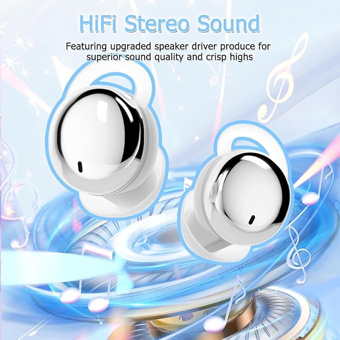 Side Sleeper Earbuds, Mini Earbuds for Sleeping, Invisible Wireless Headphones, Fast Charging Case, No Beep & Comfortable to Sleeping (Cream White)