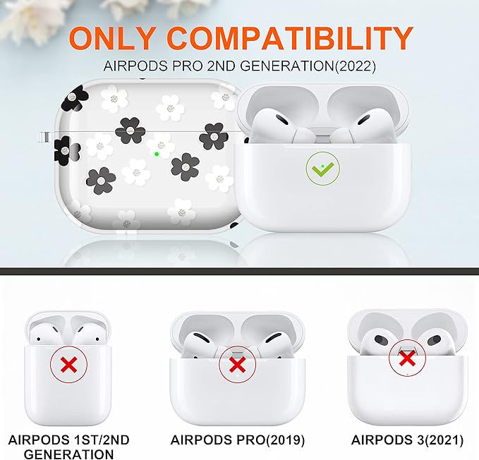 Maxjoy for AirPods Pro 2nd Generation Case, Clear AirPods Pro 2 Case for Women Girly Cute Protective AirPod Pro 2 Cover with Keychain Strap for AirPod Pro 2nd Gen Cover 2023/2022, Floral