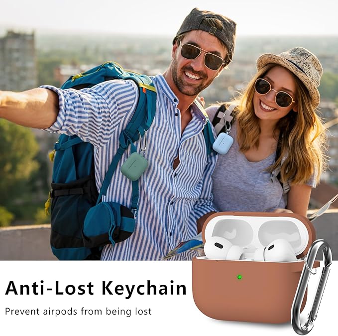 Apple AirPods Pro Case Cover with Cleaner Kit, Soft Silicone Protective Case for Women Men, Accessories with Keychain - Brown