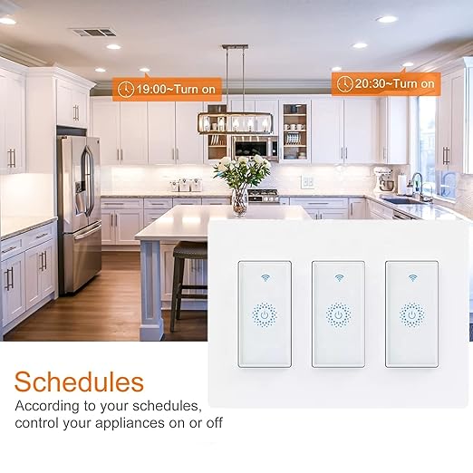 Nexete Smart Wi-Fi Wall Light Switch,Compatible with Alexa Google Assistant & IFTTT Single Pole Smart Switch 3-Pack with 3-Gang Plate