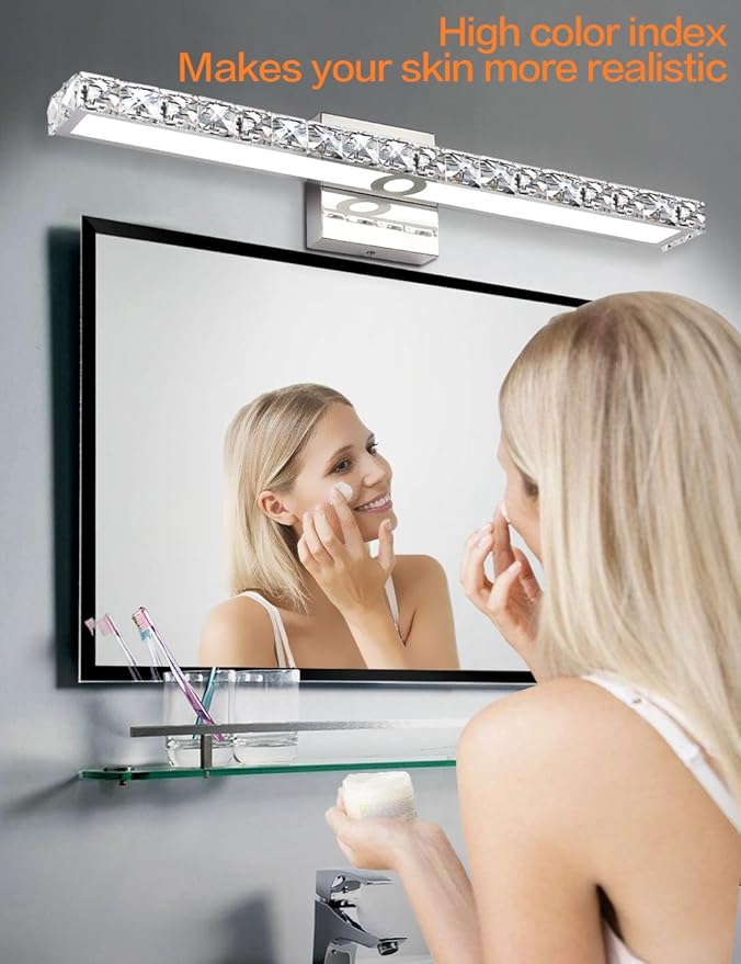 SOLFART LED Vanity Lights Over Mirror25.4 inch 24W Dimmable Crystal Vanity Lights for Bathroom Light Fixtures