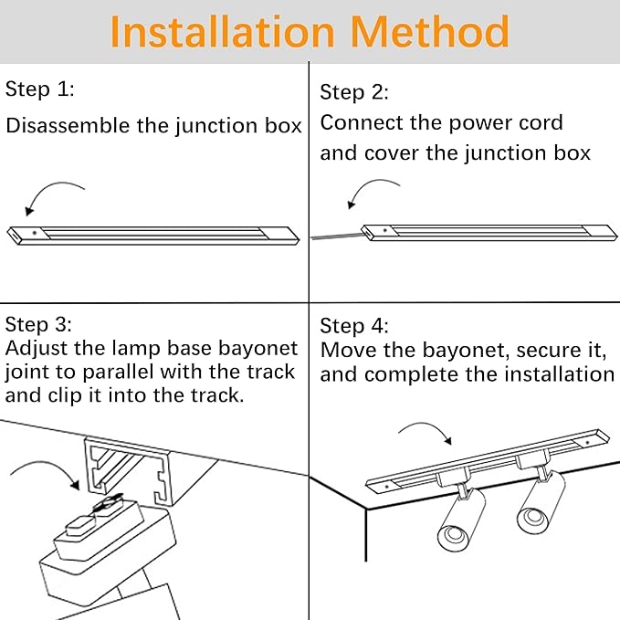 White Super Brightness 6000K Cool Light Dimmable Brightness 25W 2000lm J&L Type LED Track Lighting System with 13 FT Track Rails and Ceiling Spotlight Fixture Installation Package