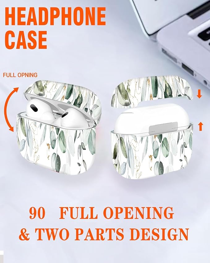 Compatible with Airpod Pro 2nd/1st Generation,Full Protection Cover for Women,Accessories Hard Case Portable & Shockproof for Airpod Pro 2nd Charging Case 2023/2022/2019(Eucalyptus Leaves and Flowers)