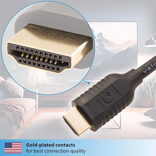 valonic Short HDMI Cable - 1.6 ft, 4k, high Speed, Ultra HD, ethernet - Compatible with Nintendo, PS5, TV, PS4, Xbox, Black, Small, Thin