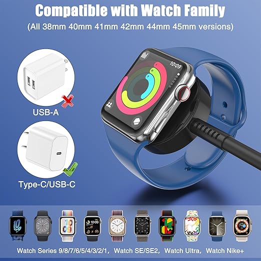 1Pack for Apple Watch Charger USB C Magnetic iWatch Charger Cable 1Pack USB to C Fast Charging Cord Compatible with Watch Ultra2 Ultra Series 9 8 7 6 SE SE2 5 4 3 2 1-3.3FT (1.1M) Black