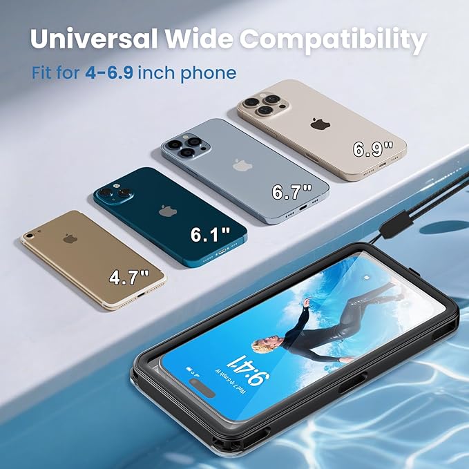 Beasyjoy Waterproof Phone Case, Underwater Phone Case for Snorkeling, Universal IPX8 Diving Pouch with Lanyard for iPhone Samsung Google Moto Series-[NOT Fit Snugly] [Touchscreen Operated Only] -Black
