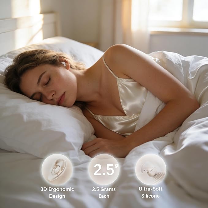 H8 Sleep Earbuds 53dB High-Frequency Noise Reduction, Small Earplugs for Side Sleepers, 80H Playtime, Snore Blocking Comfortable Earbuds, Bluetooth 5.4 Ear Plugs for Side Sleeper, Airplane