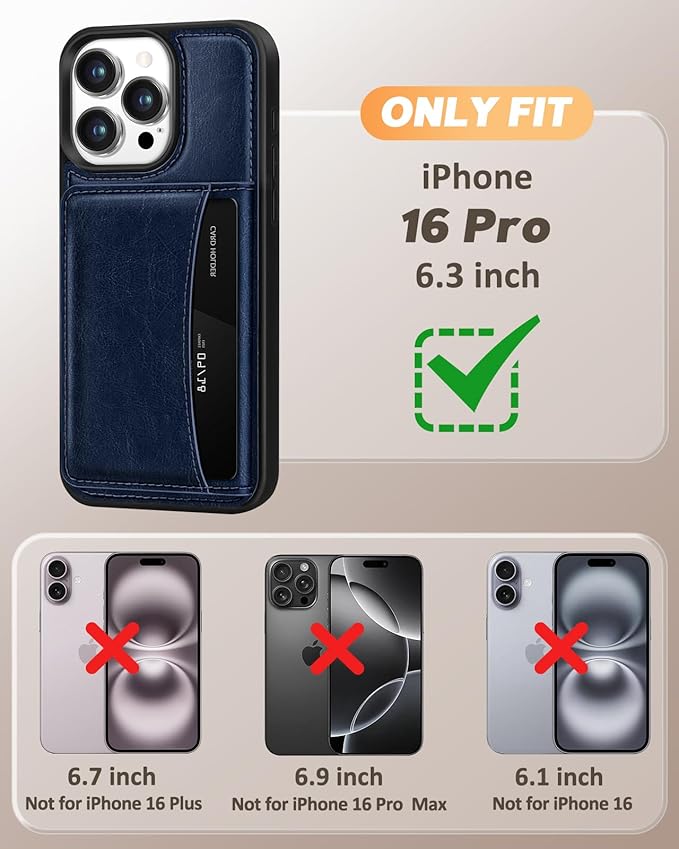 for iPhone 16 Pro Case with Wallet - Fits 4 Card Slots, Compatible with MagSafe for Women Aesthetic Durable PU Leather Credit Card Holder Kickstand Phone Cover for Apple 16 Pro, Blue