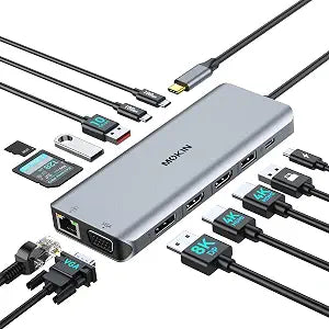 USB C Docking Station 4 Monitors 13 in 1, Dual HDMI+8K DP+VGA, 10Gbps, 100W PD, 6 USB C/A Ports, Ethernet, SD/TF, MOKiN Laptop Docking Station for MacBook/Dell/HP/Surface - Image 1