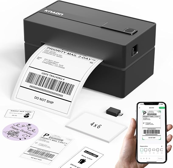 KNAON Bluetooth Thermal Shipping Label Printer 4x6 for Small Business,Black