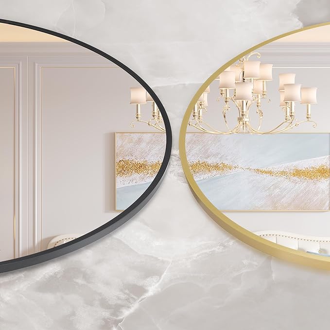 Circle Mirror, Bathroom Mirrors for Over Sink, Modern Round Mirrors for Wall Decor, Wall Mirror for Entryway, Bathroom, Living Room, Easy to Install, Matte Black (20 Inch)
