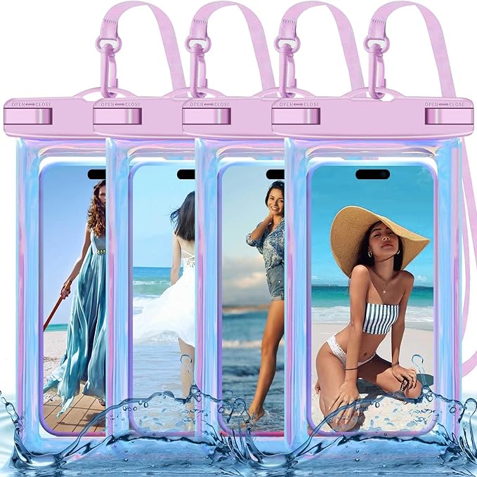Up to 8.3" 4 Pack Iridescence Universal Waterproof Phone Pouch, Large Phone Waterproof Case Dry Bag, Protection Level: IP68, Outdoor Sports for Apple iPhone,Samsung,and More, Iridescence 4 Pack