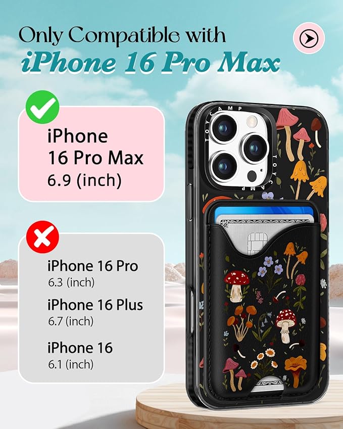 Toycamp for iPhone 16 Pro Max Case - Compatible with Magsafe Credit Card Holder Wallet Magnetic Cute Women Teen Girls Kawaii Girly Unique Design Phone Cover for Apple 16 Promax 6.7"