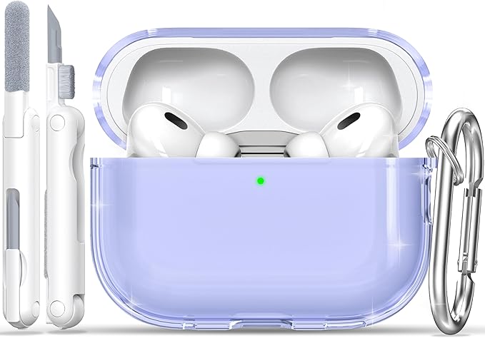 RFUNGUANGO AirPods Pro Case Clear, Soft TPU Transparent with Cleaning Kit & Keychain, Compatible with Magsafe, Compatible Apple AirPods Pro 2nd/1st Generation Protective Case, Purple