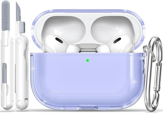 RFUNGUANGO AirPods Pro Case Clear, Soft TPU Transparent with Cleaning Kit & Keychain, Compatible with Magsafe, Compatible Apple AirPods Pro 2nd/1st Generation Protective Case, Purple