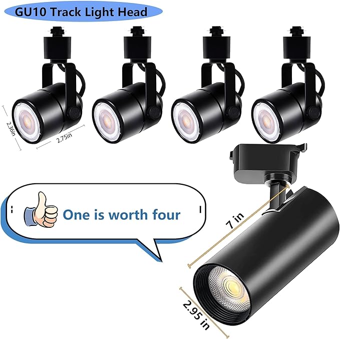 Black Track Light Heads, Extra Large Size High Brightness, 6pcs 6000K Cold White Adjustable Angle Track Lights,40W 3200lm H Track Light Heads, Suitable for H-Type 3-Wire Track Rails