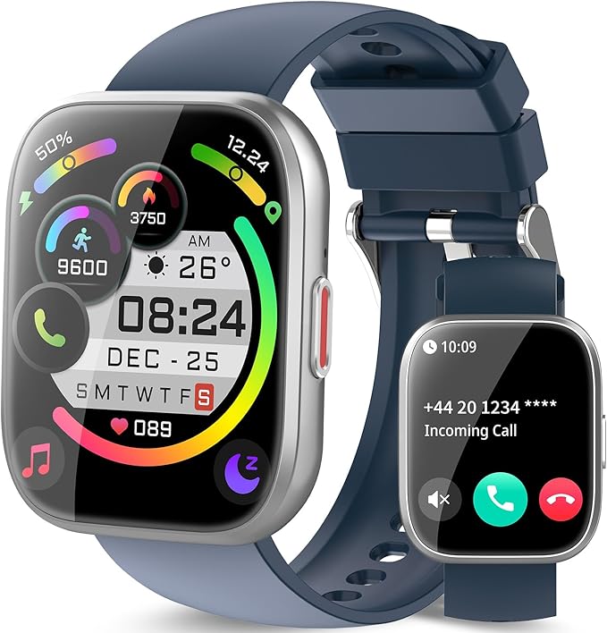 aycy Smart Watch for Men Women Bluetooth Call, 1.85" HD Touch Screen Fitness Watch with Sleep Heart Rate Monitor, 112+ Sports Modes, IP68 Waterproof Activity Trackers for Android iOS, Blue