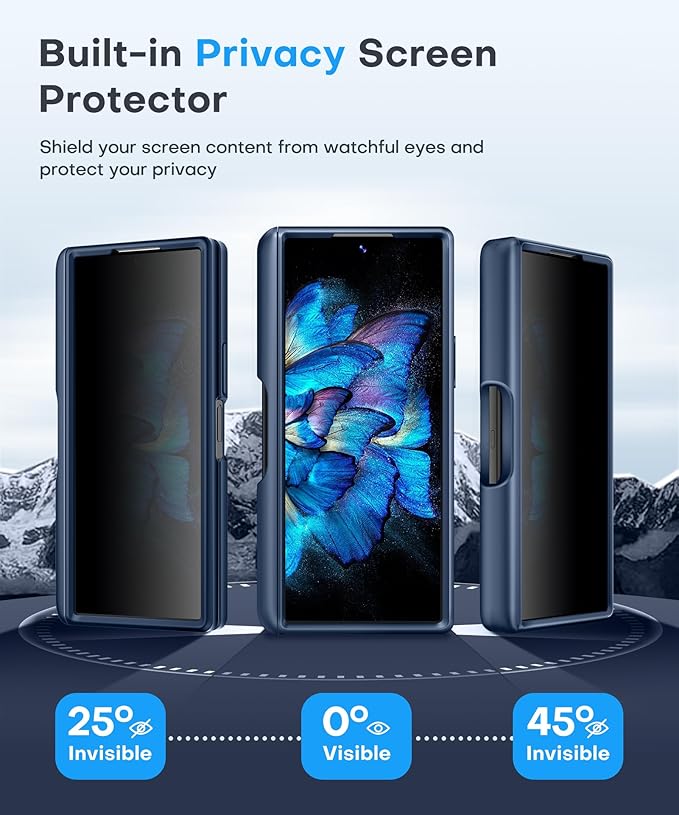 BERFY for Z Fold 6 Case with Privacy Screen Protector, [Compatible with MagSafe] Built-in Kickstand & S Pen Slot & Hinge Protection, Full Body Shockproof Phone Case for Samsung Galaxy Z Fold 6, Blue