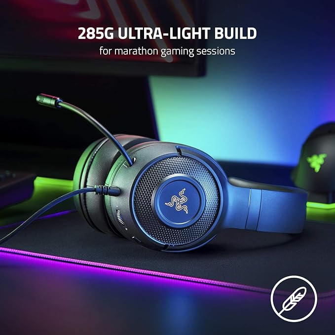 Razer Kraken V3 X Gaming Headset: 7.1 Surround Sound - Triforce 40mm Drivers - HyperClear Bendable Cardioid Mic - Chroma RGB Lighting - for PC - Classic Black