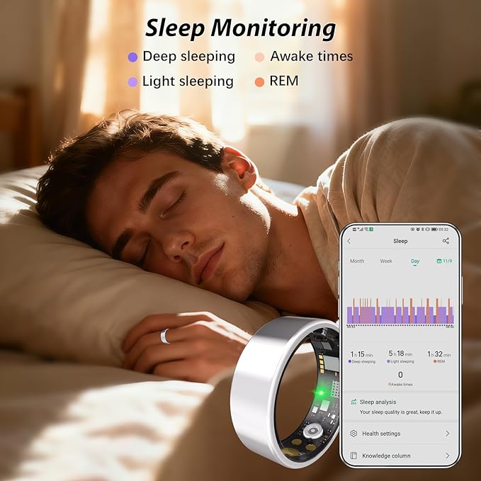 Smart Ring for Women Men Fitness Ring with Heart Rate, Blood Oxygen, Blood Pressure, sleep tracker, Step tracker, IP68 Waterproof health ring for iOS & Android,No Subscription Fee (Silver, 10#)