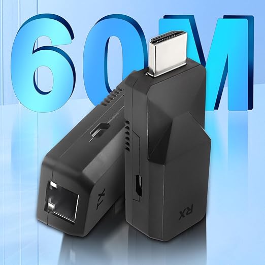 MEIRIYFA HDMI Extender Ethernet RJ45 to HDMI Adapter Repeater Over LAN Cat6 Cable Up to 196ft/60m 1080p Transmitter and Receiver from Displays for HDTV, PC, DVD