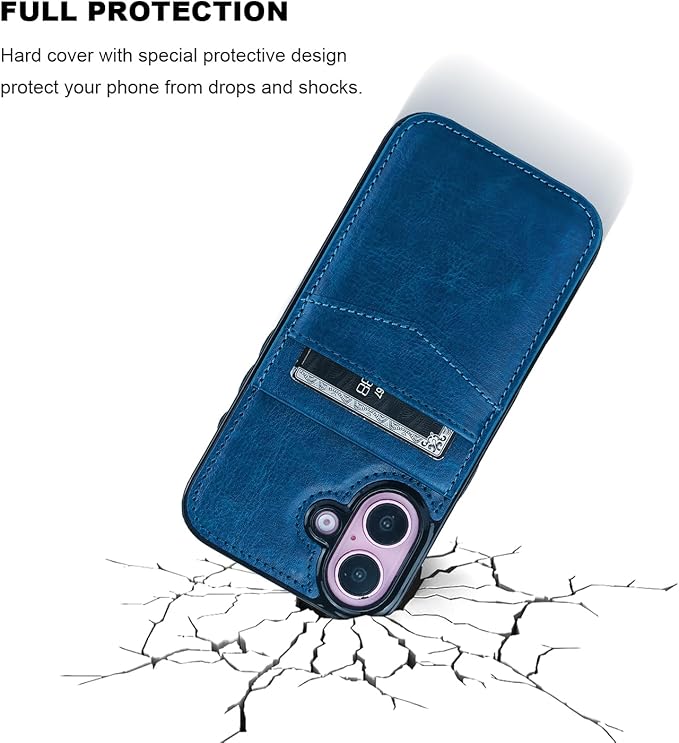 KIHUWEY for iPhone 16 Case Wallet Compatible with MagSafe Wireless Charging, Credit Card Holder, RFID Flip Leather Magnetic Clasp Kickstand Heavy Duty Protective Cover 6.1 Inch (Blue)