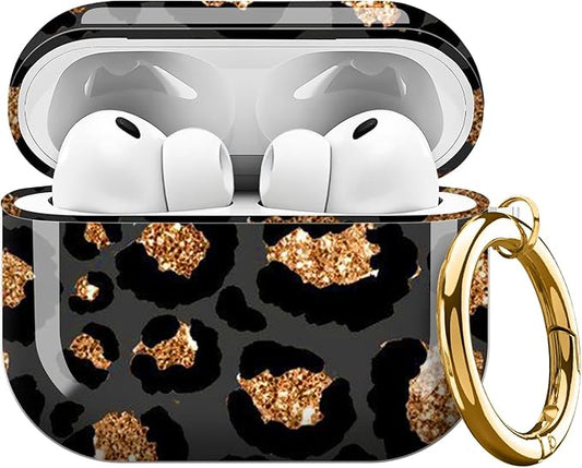 AirPod Pro 3 (2025) Case Cover for Women, Cute Shockproof TPU Protective Case with Gold Round Buckle, Anti-Drop Design Cute Gold Leopard