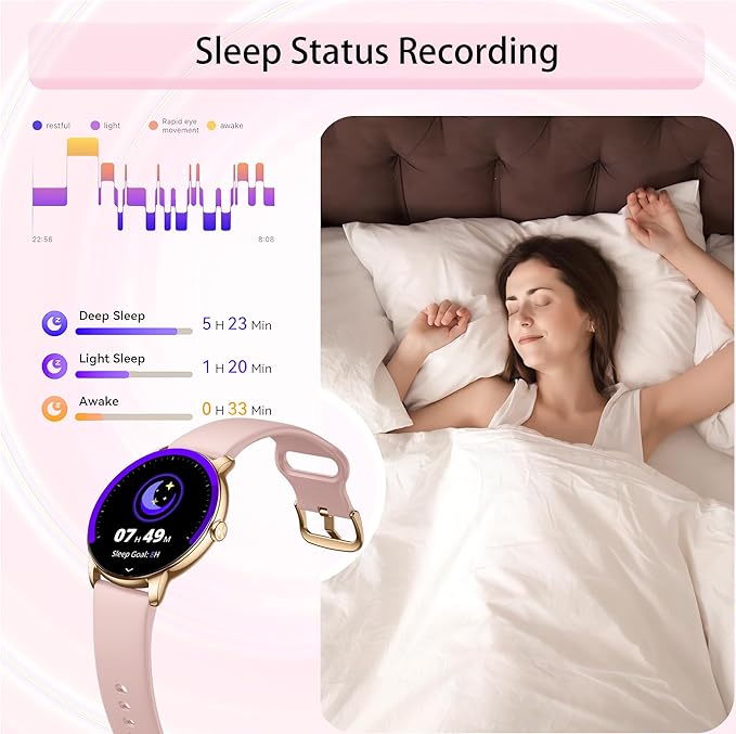 Smart Watch for Women Ultra Slim,1.32" AMOLED Fitness Tracker with Heart Rate, Blood Oxygen, Sleep Monitor, Pedometer, Bluetooth Call, IP68 Waterproof, iPhone & Android - Pink