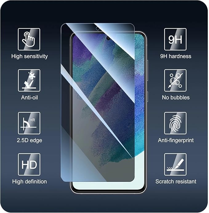 Privacy Screen & Camera Lens Protector for Samsung Galaxy S21 FE, Anti-Spy Tempered Glass, Dark Private Black Protection, 9H Hardness Anti-Scratch Double Shatterproof Case-Friendly, 3-Pack Each