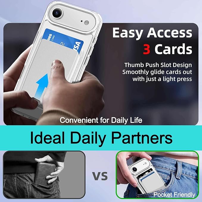 Magnetic for iPhone Air Case & iPhone 17 Air Case Clear with White Detachable Wallet, Compatible with MagSafe, Military Protective Slim Phone Cover with Card Holder