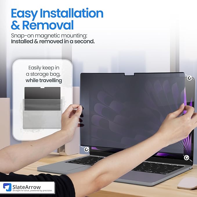 Magnetic Privacy Screen for MacBook Air 13 inch (2022-2025 M2-M4 Max), Anti-Glare, Blue Light Protector, Scratch Resistant, Removable Laptop Filter Private Shield & Webcam Cover
