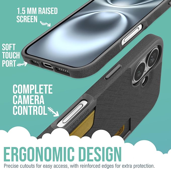 Smartish iPhone 16 Wallet Case + 2-Pack Tempered Glass Screen Protector Bundle - Wallet Slayer Vol 2 + Tuff Sheet - Protective Case Wallet with Crystal Clear Screen Protection - Black