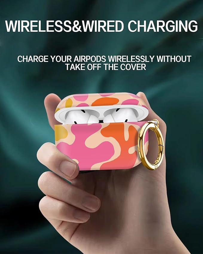 Cute Hard Case Compatible with AirPods Pro 2nd/1st Generation, Protective Cover with Golden Keychain, Fits 2023/2022/2019 Models, for Women, Girls, and Men(Artistic Pattern