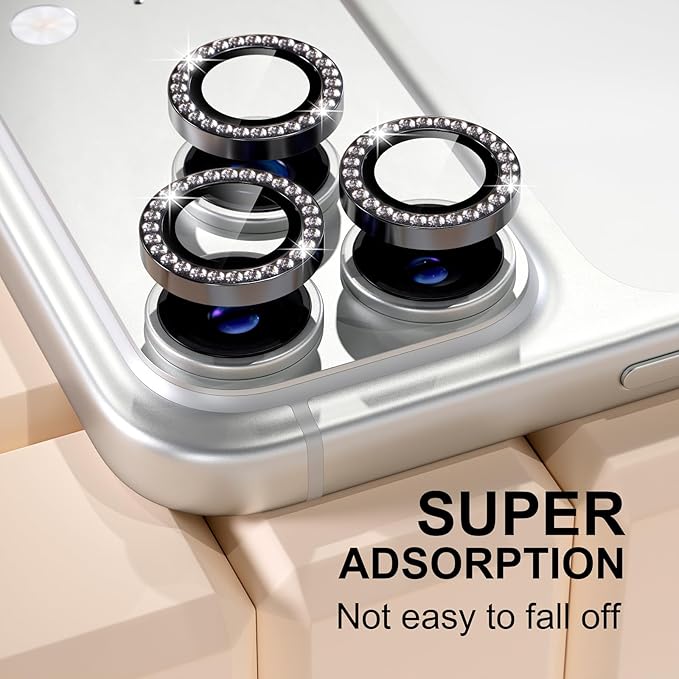Misea Compatible for iPhone 17 Pro/iPhone 17 Pro Max Camera Lens Protector Bling, 9H Tempered Glass Camera Cover Screen Protector Metal Individual Ring Decoration Accessories, Black Diamond