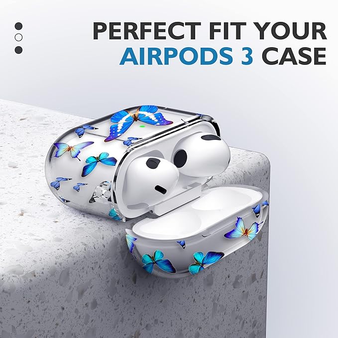 Maxjoy for AirPods 3 Case, Clear AirPod 3rd Generation Case for Women Men Cute Soft Protective AirPods 3 Cover with Keychain for AirPod 3rd Generation Charging Cover 2021, Butterly Blue