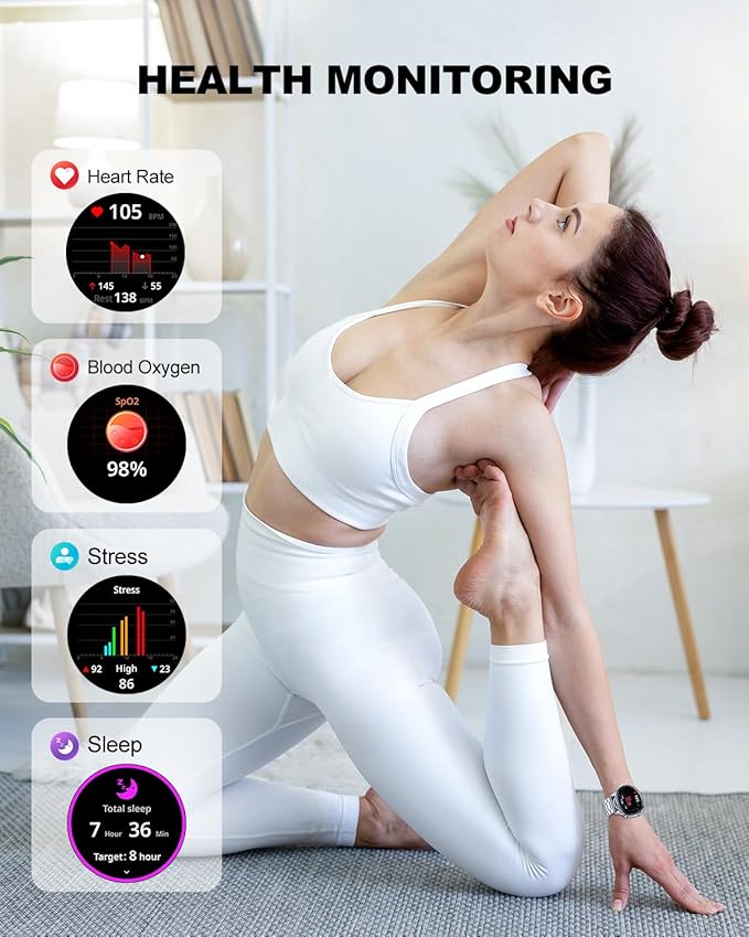 RIVERSONG Smart Watch for Men, 1.43" AMOLED Display with Bluetooth Calling, Heart Rate, Sleep, and SpO2 Monitor, 100+ Sports Modes, for iPhone/Android, Titanium Silver
