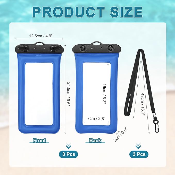 PATIKIL 6Pcs Waterproof Phone Pouch Floating No Sink Universal Cellphone Dry Bag Waterproof Phone Case for Kayaking Beach Swimming Hiking, Blue