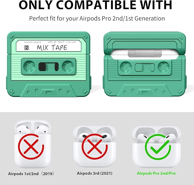 AirPods Pro 2 Case Cover, KOREDA Cute Funny Cassette Tape Design Cartoon Silicone Protective Case for AirPods Pro 2nd/1st Generation