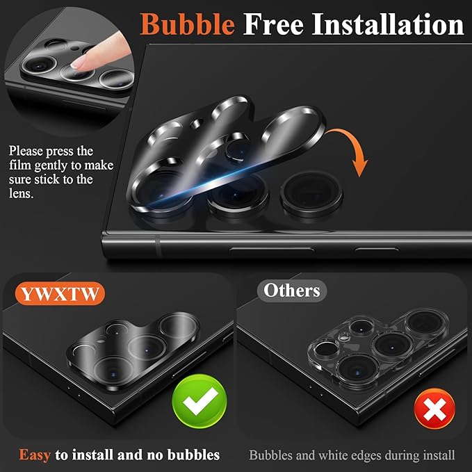 YWXTW 3 Pack Camera Lens Protector for Samsung Galaxy S24 Ultra, Anti Scratch Full Coverage 9H Tempered Glass S 24 Ultra Camera Cover Screen Protector, Case Friendly