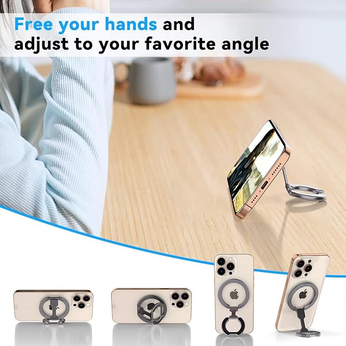 Magnetic Ring Holder for MagSafe Dual-Sided, Removable Phone Finger Grip Holder Adjustable Kickstand for iPhone 17/16/15/14/13 Series, Magnet Phone Stand Grip Compatible with Magnetic Car Mount