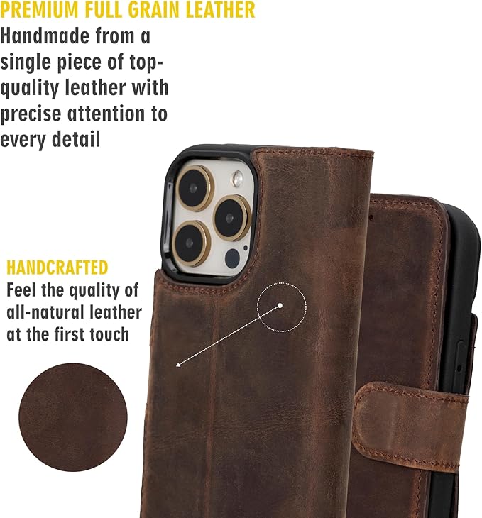BLACKBROOK Case for iPhone 15 Pro Leather Case with Wallet, Carter Premium Leather Magnetic 2-in-1 Set for MagSafe Wallet Case with RFID, Cash, ID & 4 Card Slots, Compatible with iPhone 15 Pro